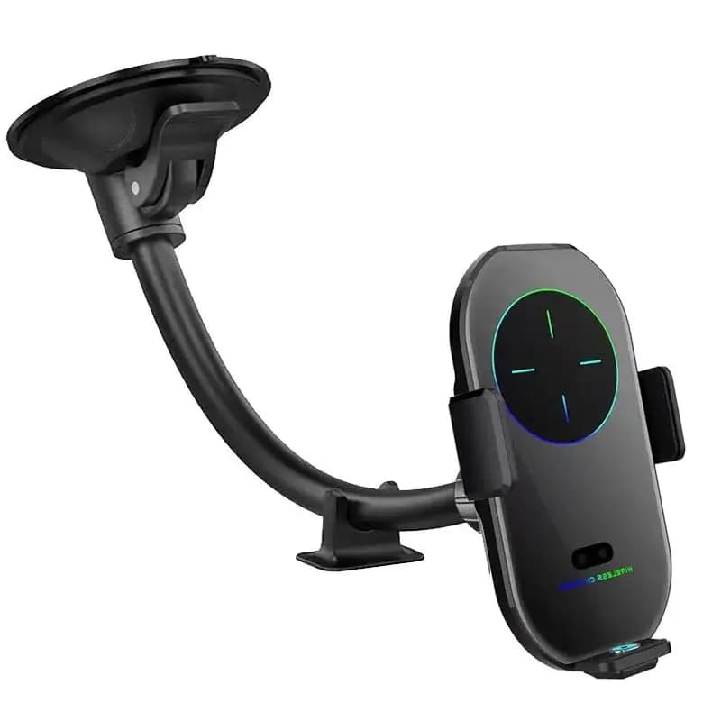 Supporto per Telefono da Cruscotto con Caricatore Wireless 15W e Bloccaggio Automatico a 360° ° Supporto Universale Flessibile a Braccio Lungo per Parabrezza Auto