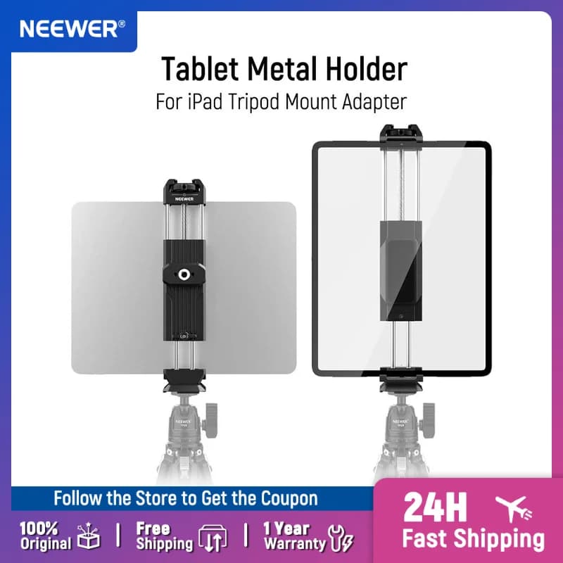 NEEWER Supporto per tablet in metallo per adattatore per montaggio su treppiede per iPad con interfaccia NATO con base tipo Arca per pattino freddo per iPad Mini Air Pro