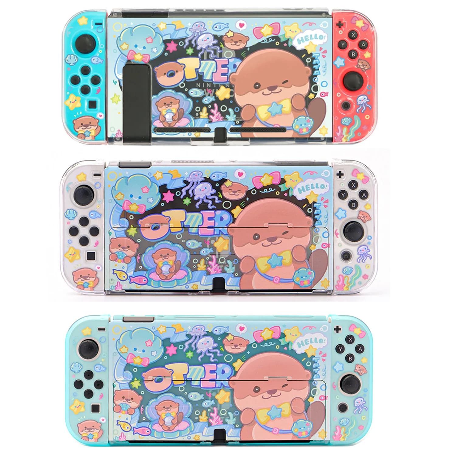 Custodia Protettiva Otter Ocean Party per Nintendo Switch / Switch OLED - Guscio Staccabile a Tema Marino con Motivi di Vita Marina
