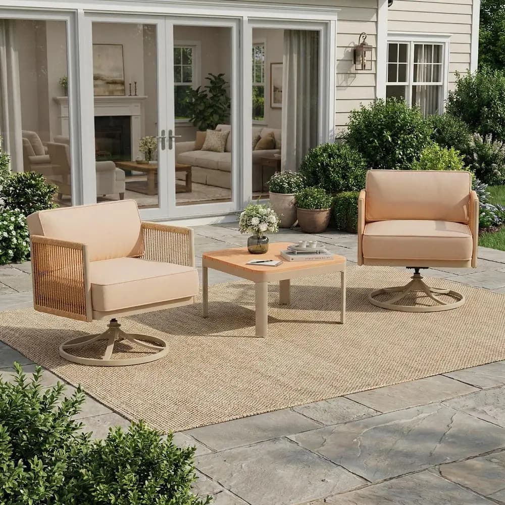 3 Pieces Patio Furniture Set, Outdoor Swivel Glider Rocking Chairs with 6 Thick Cushions amp Metal Table, Aluminum Frame Patio