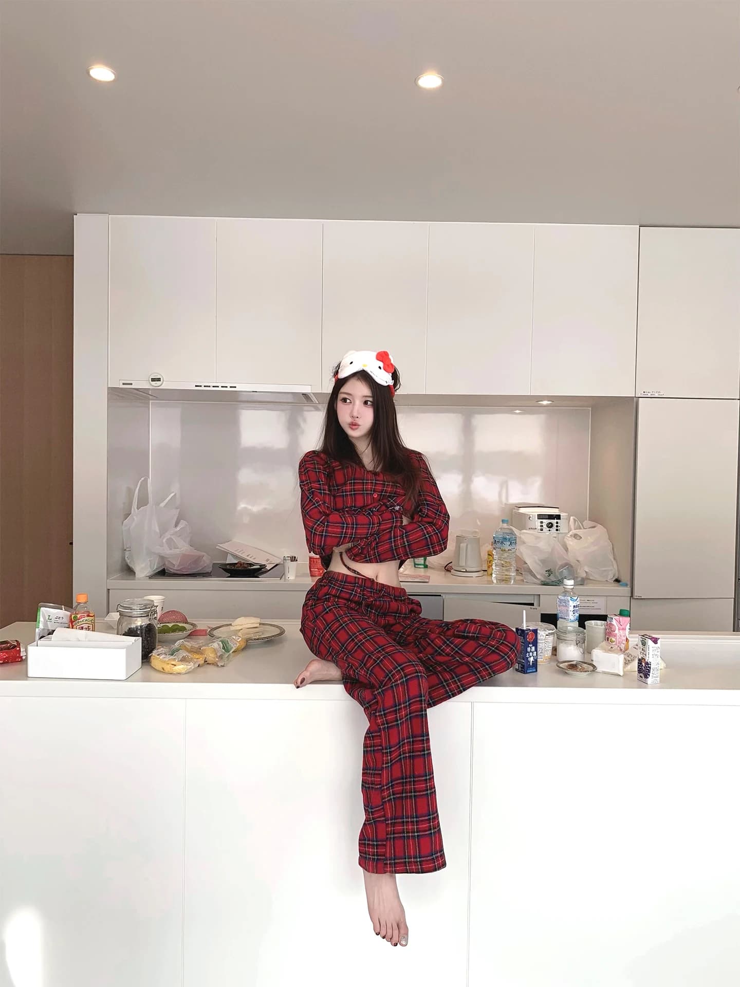 Bigking Red Diffusion Vintage Lazy Plaid Shirt Casual Pants Home Clothes Set Top da donna a maniche lunghe in cotone traspirante