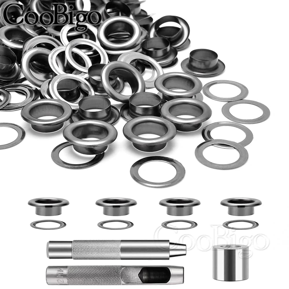 Metal Sealing Ring Tool Kit Eyelets Installation Tool Punching for Leather Clothing Shoes Belt Tent Craft DIY Accessories Black