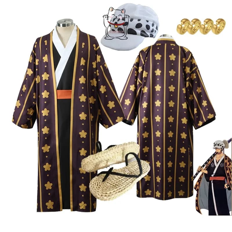 Novelty Anime Trafalgar cosplay set Japanese yukata kimono hat shoes earrings Halloween carnival costume