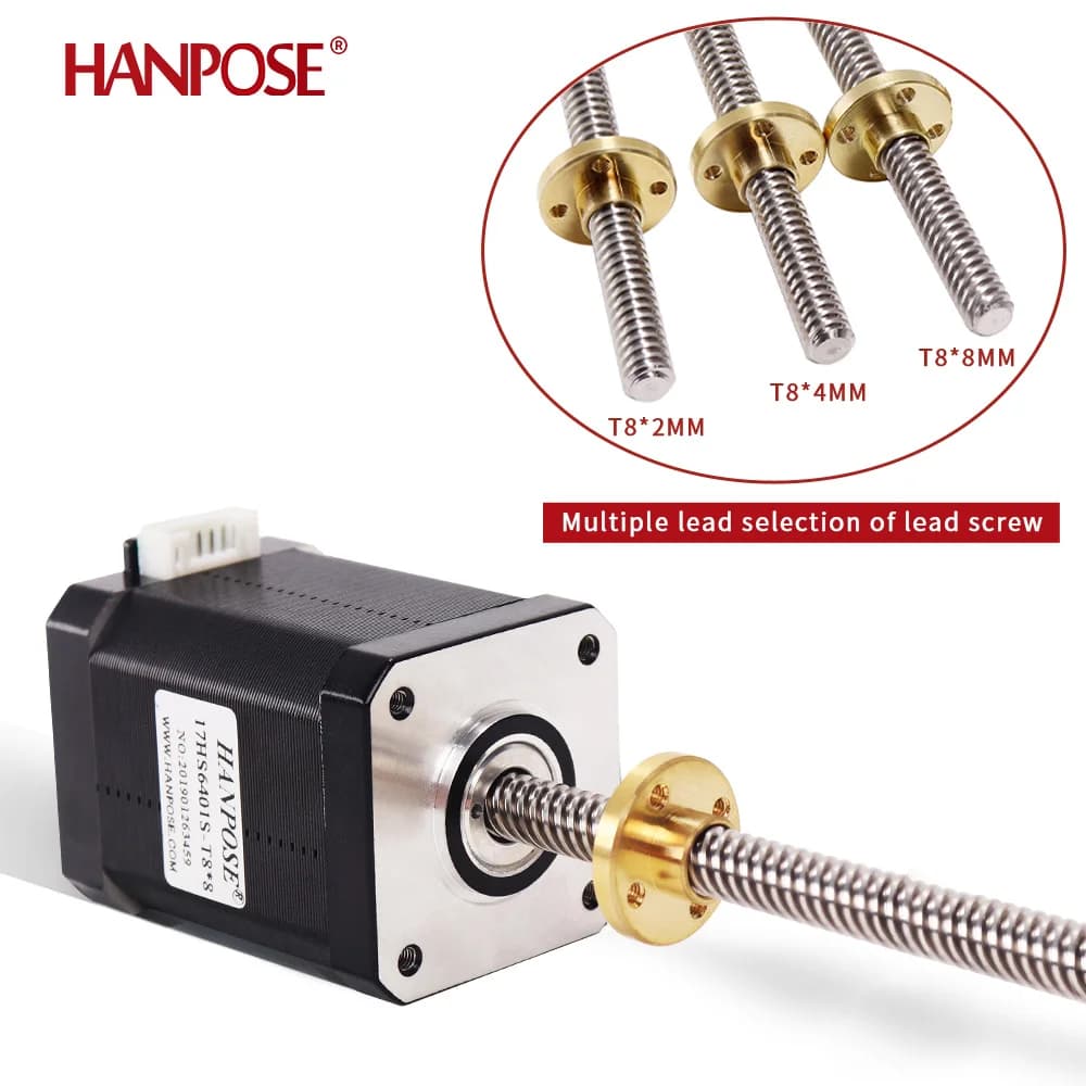 Motore passo-passo Nema17 1.8A 52N.CM 17HS8401S-T8 310MM con dado in rame 2/4/8mm per stampante 3D 40/48/60mm Motore a vite con volantino