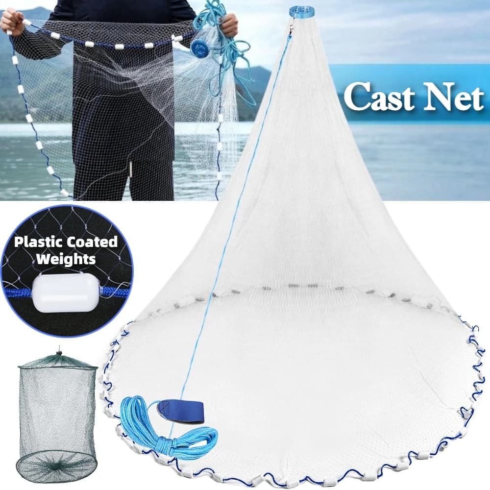 Rete da colata USA Rete da colata per acqua salata Rete da colata con raggio da 3 piedi-8 piedi per pesci esca Reti da lancio monofilamento da 3/8 "con plombino rivestito in plastica