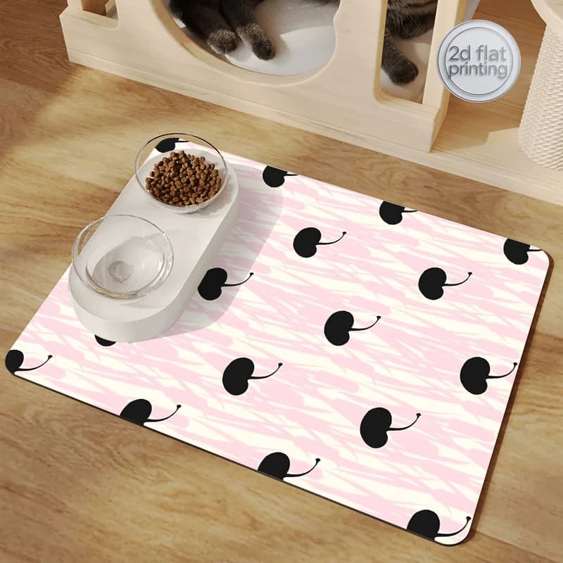 Non-Slip Pet Mat for Dogs And Cats, Water-Absorbing Food Mat with Cherry Blossom Pink Design, Easy to Clean, Extra Large Litter