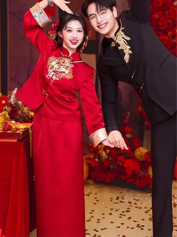 New Chinese Style Wedding Dress Set Spring 2026 Small Size Two-Piece Suit for Women Engagement Marriage Ceremony Gown