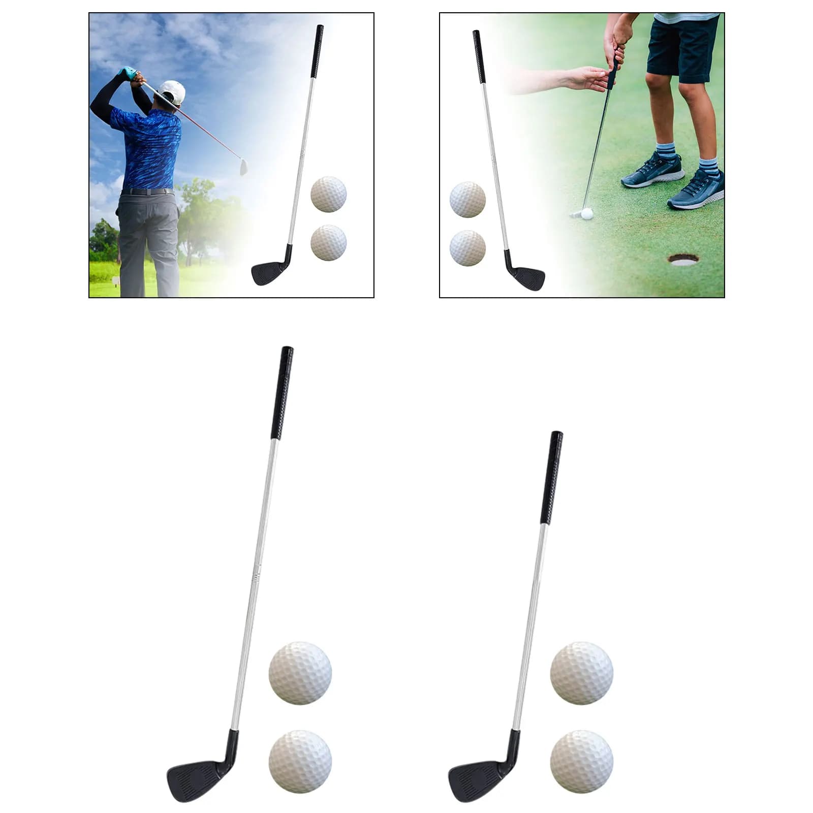 Mazza da golf con 2 palline da golf Albero da golf telescopico portatile Cuneo da golf per destrimani per adulti Allenamento da golf per bambini