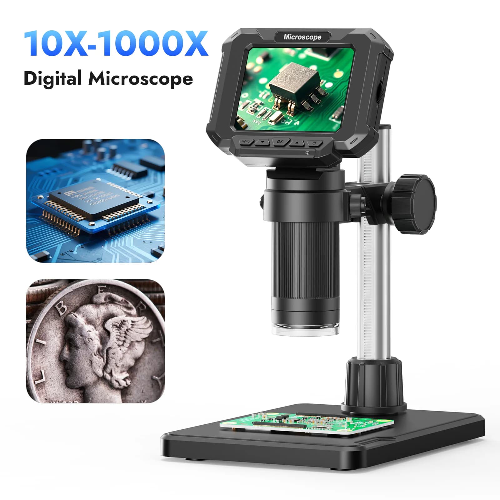 Microscopio digitale Microscopio per monete con ingrandimento 1000X da 2,8 pollici Microscopio per saldatura HD 1080P per riparazioni elettroniche, PCB, monete