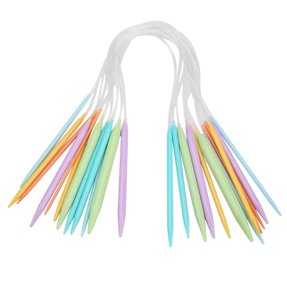Set di 12 Paia di Ferri da Maglia Colorati in Plastica ABS con Testa Intercambiabile Circolare per Maglioni e Sciarpe Fai-da-Te