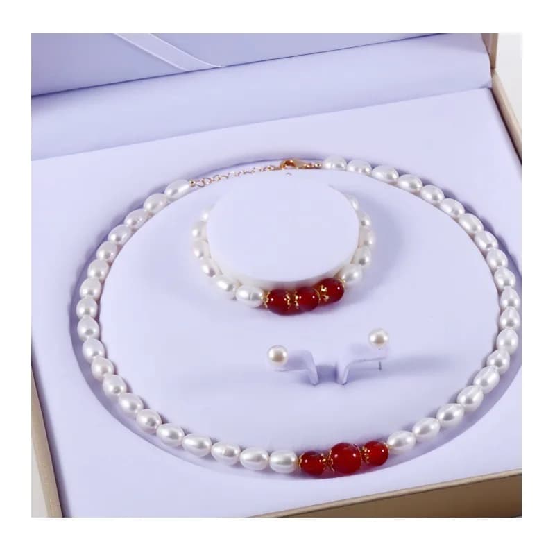 Freshwater Pearl Necklace Set Bracelet Necklace Earrings for Mom Mother's Day Gift Girlfriend Jewelry