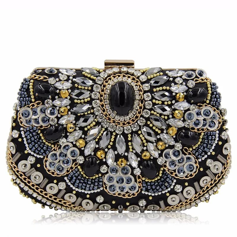 Pochette da sera con perline nere da donna Vintage pochette da donna con pochette in metallo borse da Cocktail per feste di matrimonio