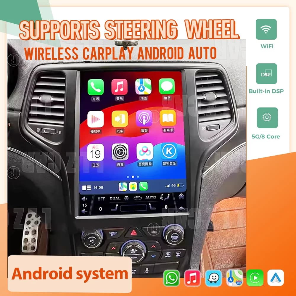 Car Multimedia Stereo Radio For Jeep Grand Cherokee 2014-2018 Android 14 Touch Screen Video Player GPS Head Unit Car Accessories