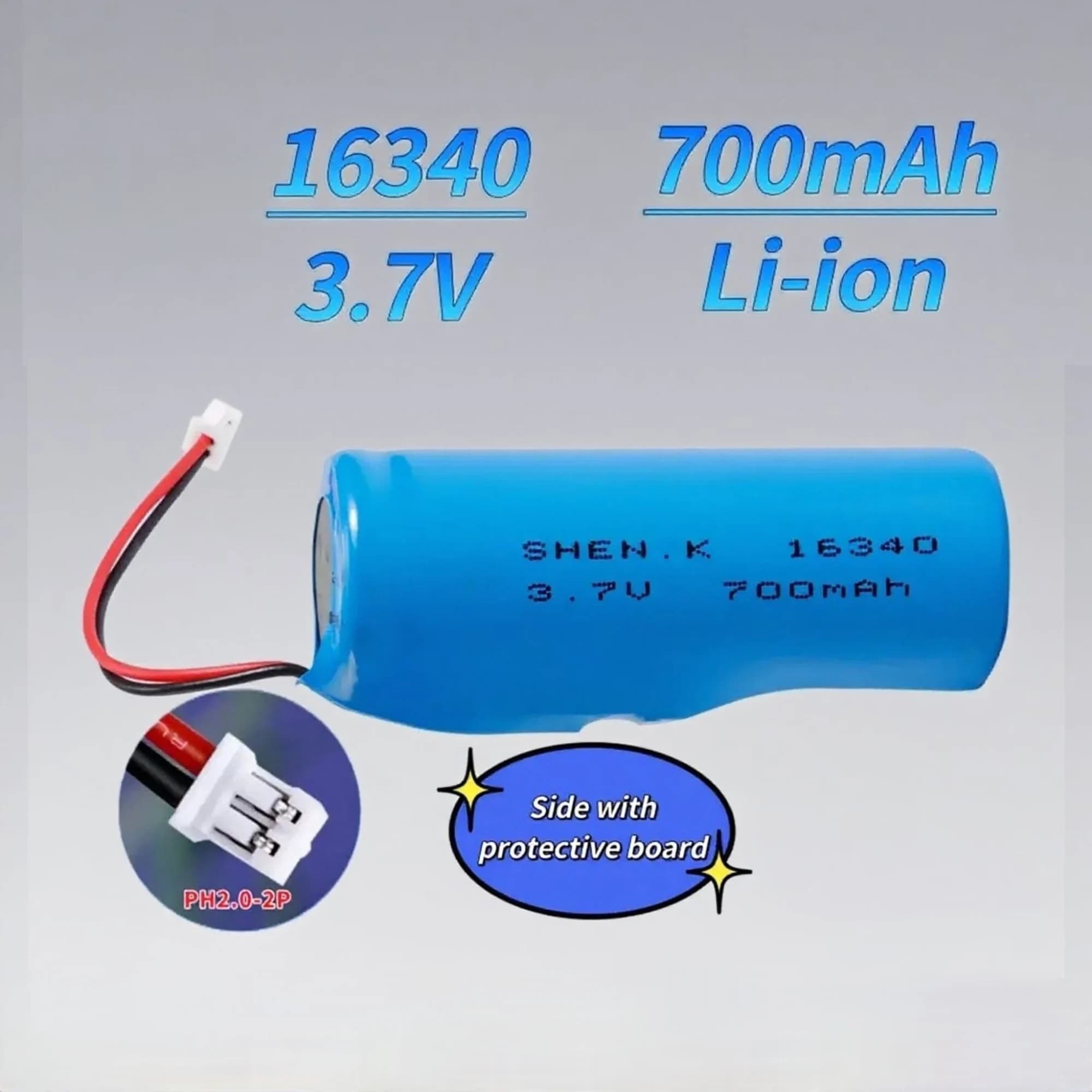 16340 Batteria al litio ricaricabile da 3,7 V 700 mAh con cavi connettore Cavo USB CR123A per telecamera Allarme fumo Ventola Monitor Faro