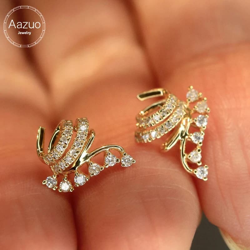 Aazuo Orecchini a lobo con diamanti veri in oro bianco e giallo 18 carati da 0,26 ct, regalo per le donne, anelli Halo da fidanzamento per donna, per feste