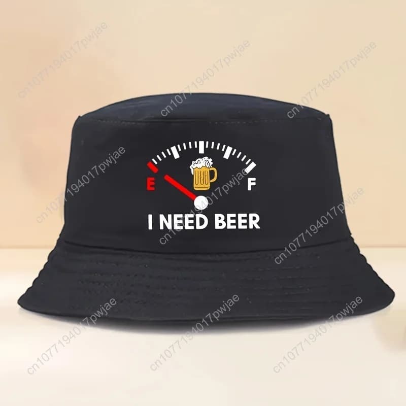 Elegant 100% polyester fisherman's hat - Unisex outdoor fisherman cap with "I NEED BEER" print - Fashionable solar protection