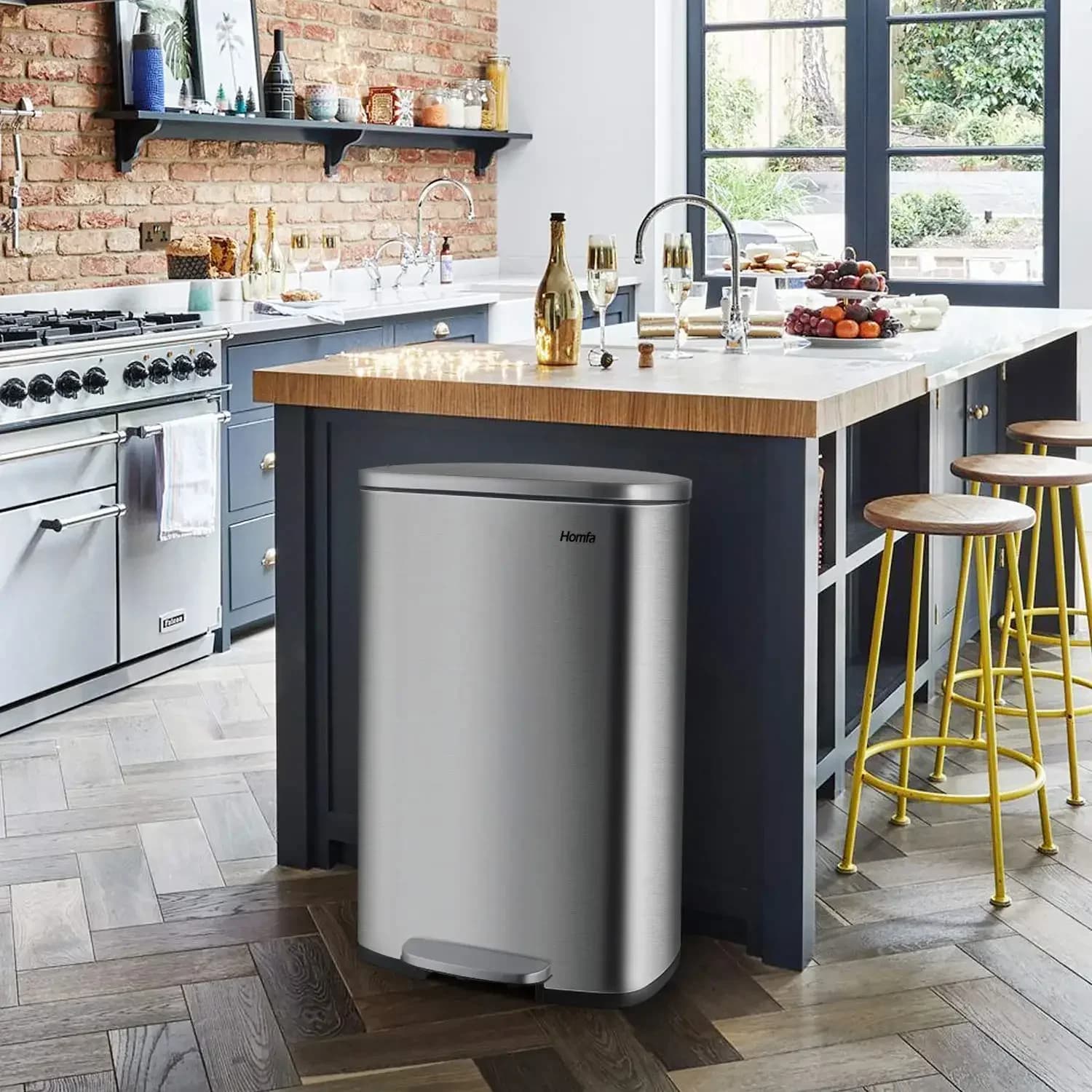 13.2 Gallon Step Kitchen Trash Can, Stainless Steel 50 Liter Trashcan for Home Office Bedroom Garage Living Room Bathroom