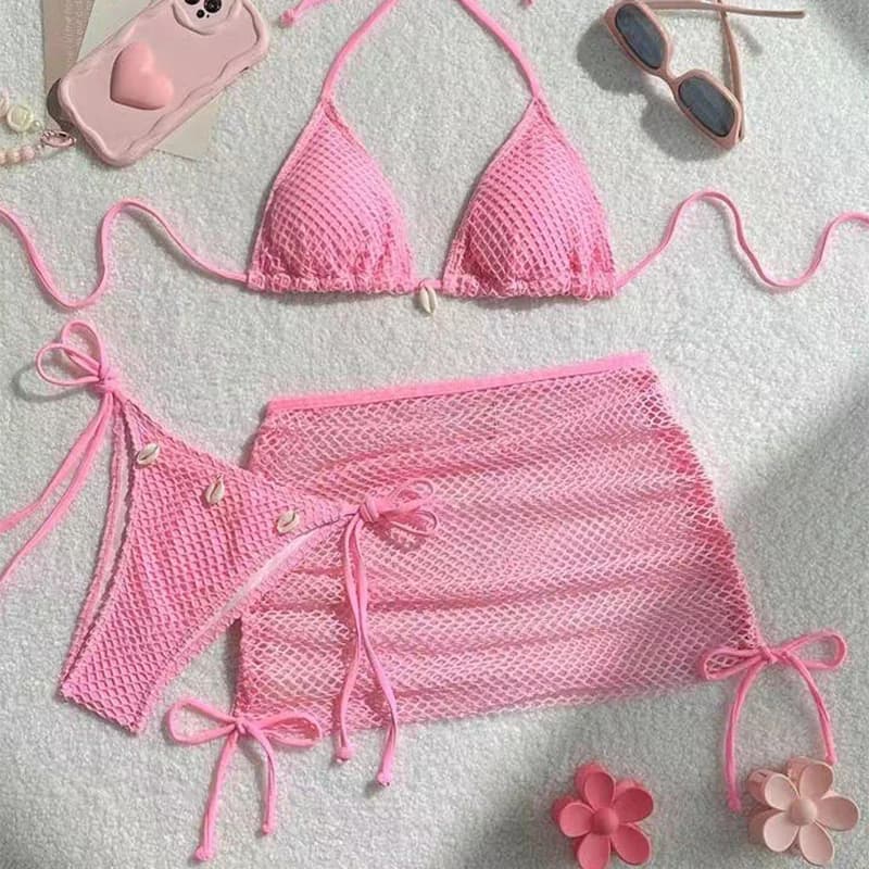 Women's Summer Swimwear Set Sexy bikini Push-up padded bra Three-piece Halter Beachwear Swimwear Sexy swimwear