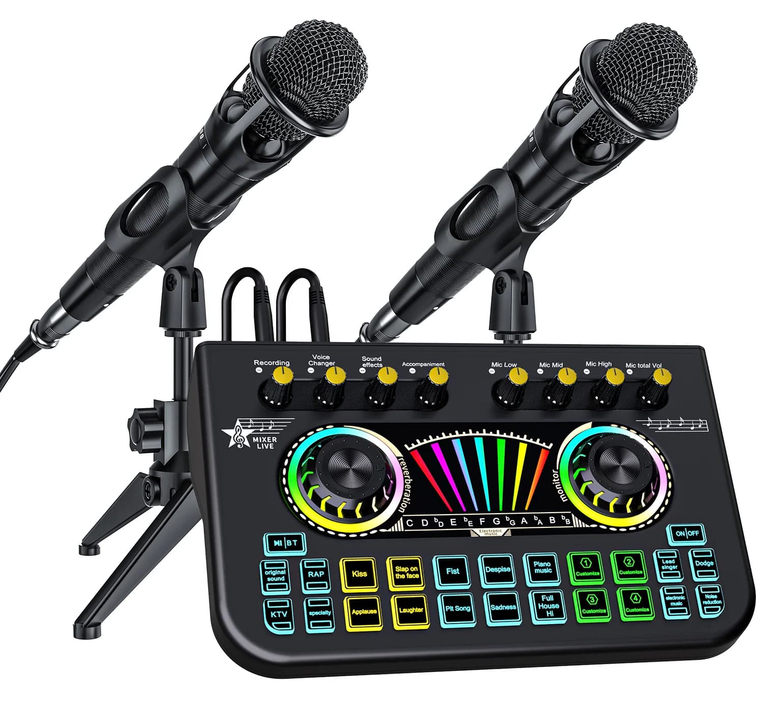 Tenlamp X3-E300x2 Sound Board for Pc/Phone Live Streaming Singing Gaming Voice Changer,Podcast Microphone Bundle with Live Sound Card Audio Mixer,Studio Professional Recording, Electronic Music Mixer Power Conditioner Karaoke Machine