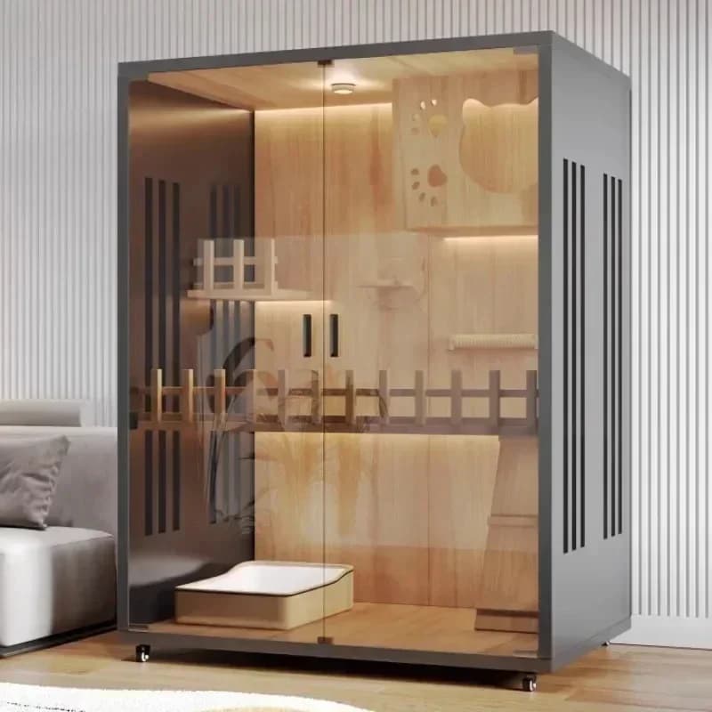 Modern Wooden Villa Cage Home Indoor Comfortable Pet Litter House Large Free Space Cat House Solid Wood Cabinet Pet Cage
