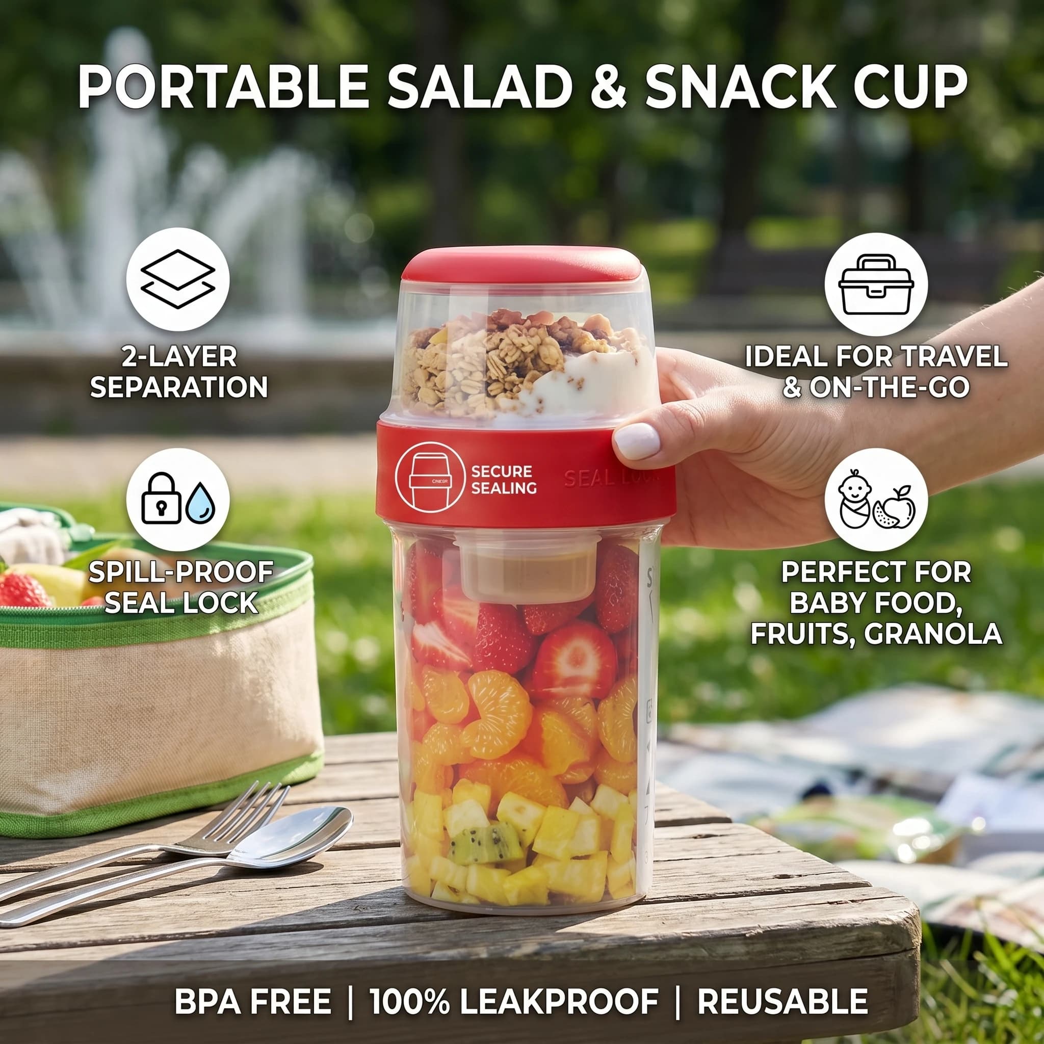 300/480/670/870/1070ML Farina d'avena Noce Yogurt Insalata Tazza Scatola di Immagazzinaggio Alimentare Sigillo Contenitore Set 2-strato Tazza Più Fresca Tazza Salsa tazza Lunch Box