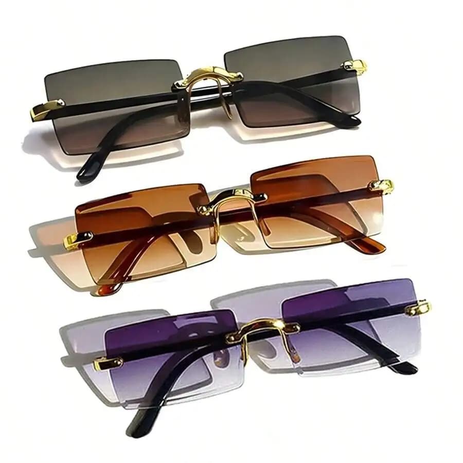 3 occhiali da sole quadrati senza montatura con protezione UV sfumata alla moda per donna
