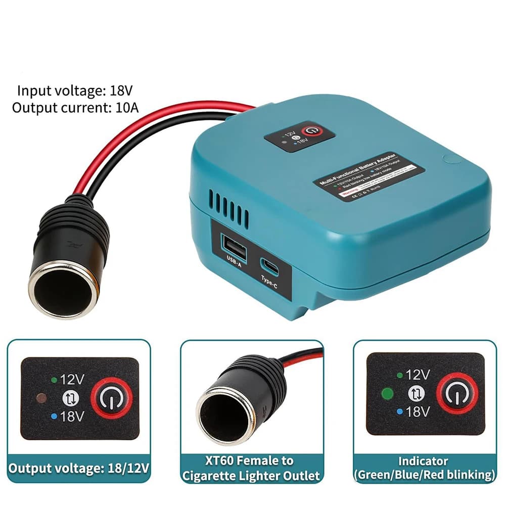 Adattatore step-down in plastica DC con doppia porta USB per conversione di tensione da viaggio, modulo di alimentazione per veicoli, connettore batteria 18V