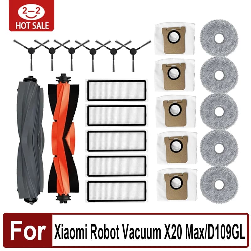 Per Xiaomi Robot Aspirapolvere X20 Max / X20 Por / D102GL / D109GL Parti per aspirapolvere Rullo principale Spazzola laterale Filtro Hepa Mop Sacchetto per la polvere in tessuto