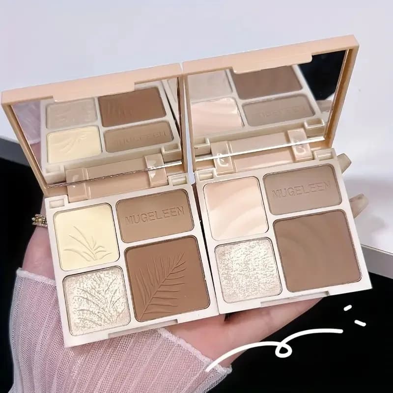Tavolozza all-in-one per evidenziare e contorni in quattro colori con specchio opaco per evidenziare la palette per contorni dell'ombra del naso