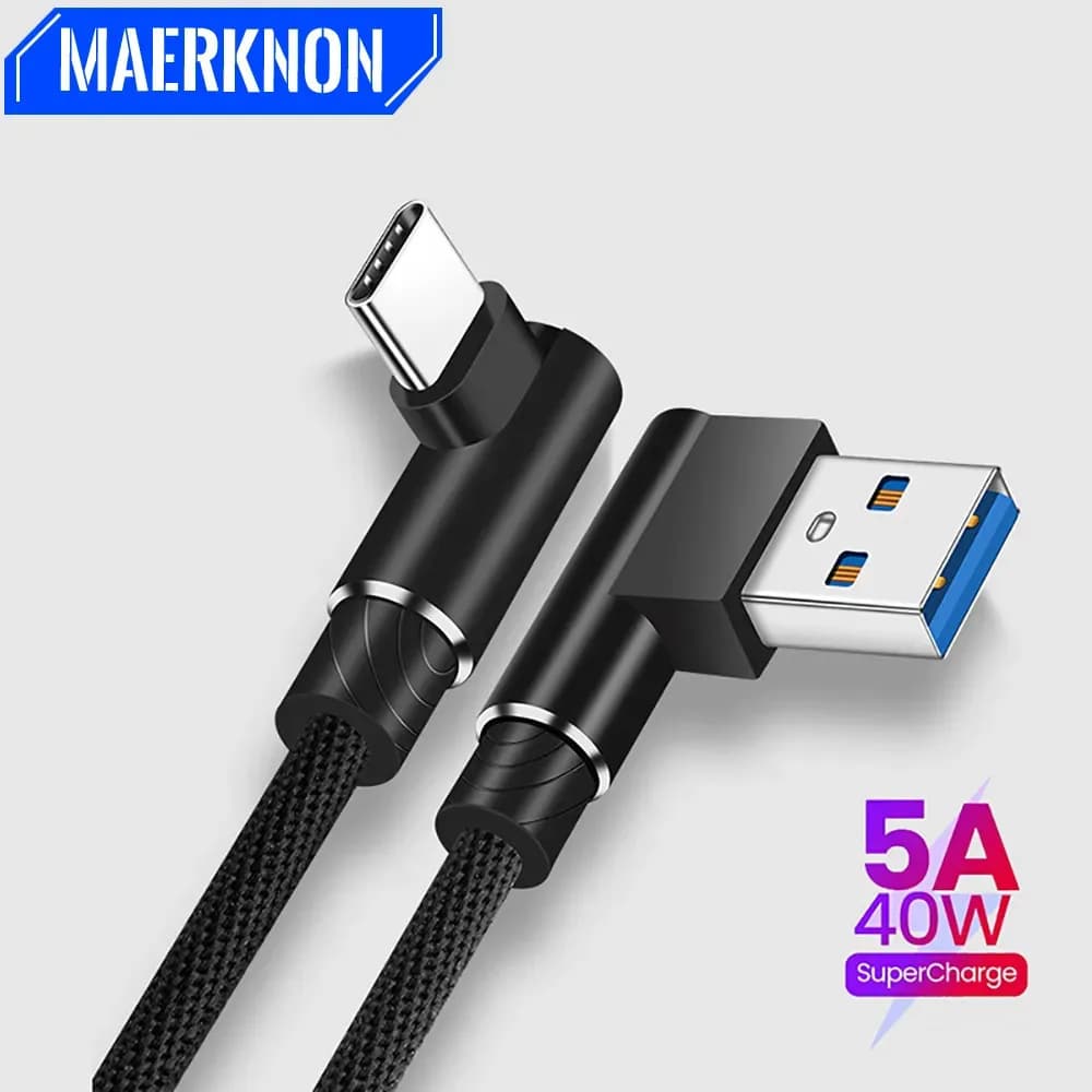 Quick charging cable from USB to 40 W type C type 90 degree elbow for Huawei Mate 50 40 30 Xiaomi Samsung USB type C fast charging data cable