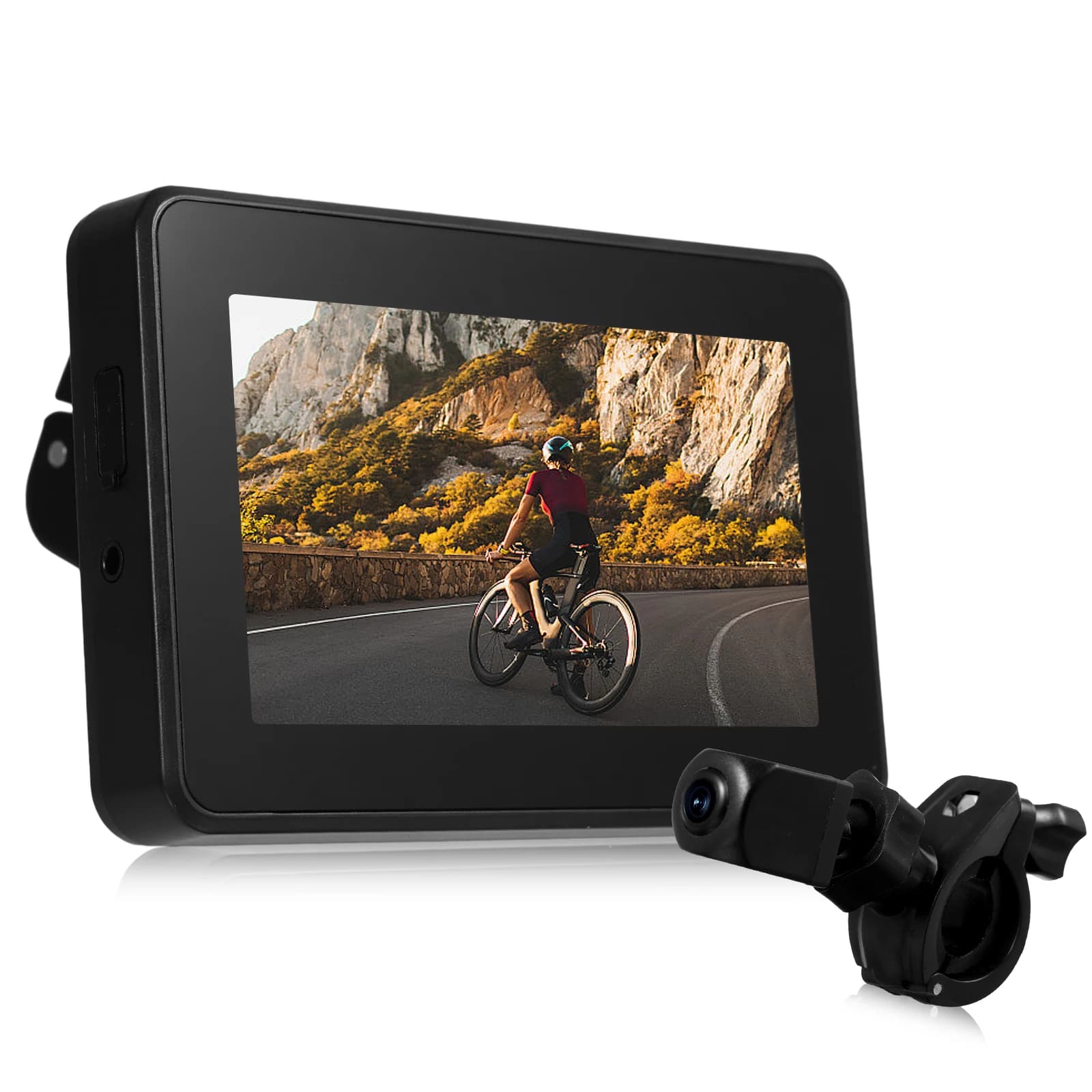 Specchietto per bici da manubrio, telecamera posteriore per bicicletta ricaricabile 1080P con monitor da 4,3'' per visione notturna 150 ° Vista grandangolare