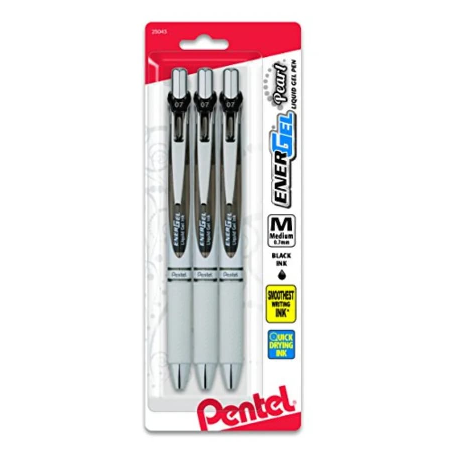 EnerGel Pearl Retractable Gel Pen, Metal Tip, Medium Point, Accent, Ink 3-PK