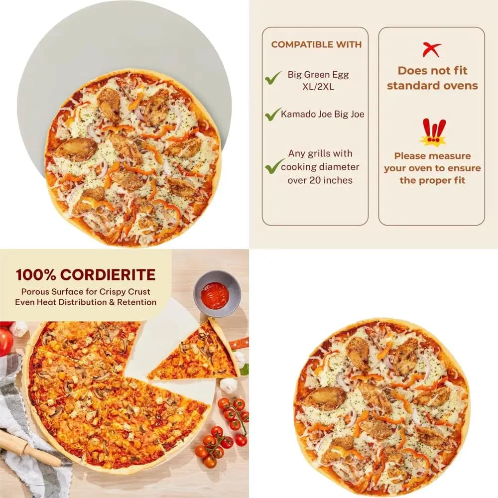 Grande Pietra per Pizza da 20 Pollici per Griglie Esterne, Resistente al Calore fino a 1472 Gradi ° F, Adatto per Kamado e Big Green Egg