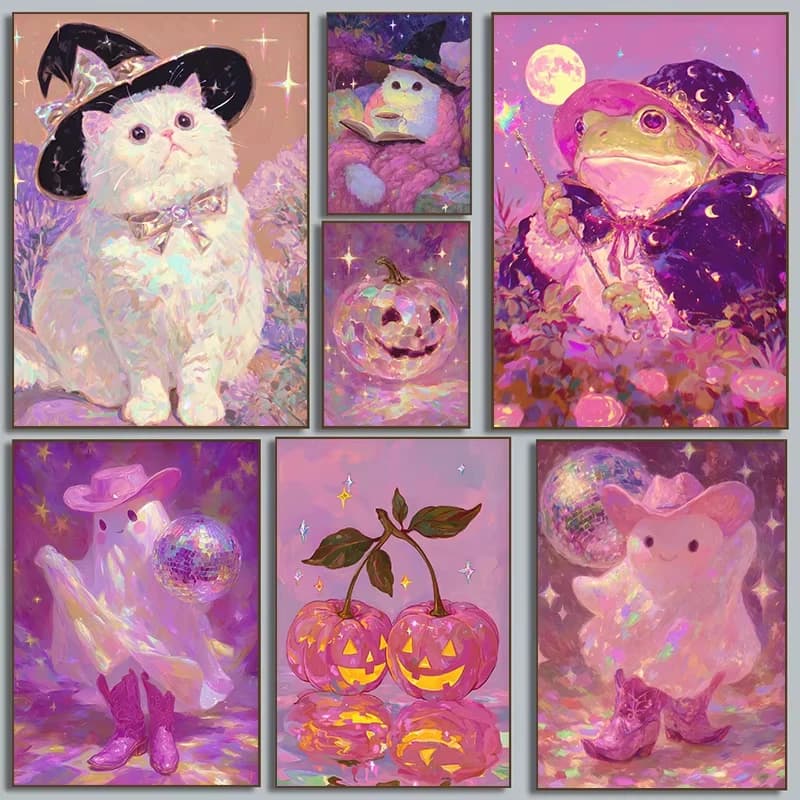 Fantasia classica Halloween Pet Rana Scintillante Zucca Discoteca Fantasma carino Pittura diamante Immagini di arte della parete Decorazioni per la casa