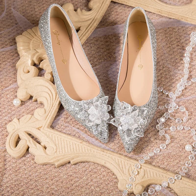Luxury Bride Shoes with Low Heel and Rhinestones for Women, Elegant Designer Casual Shoes, Zapatos Mujer