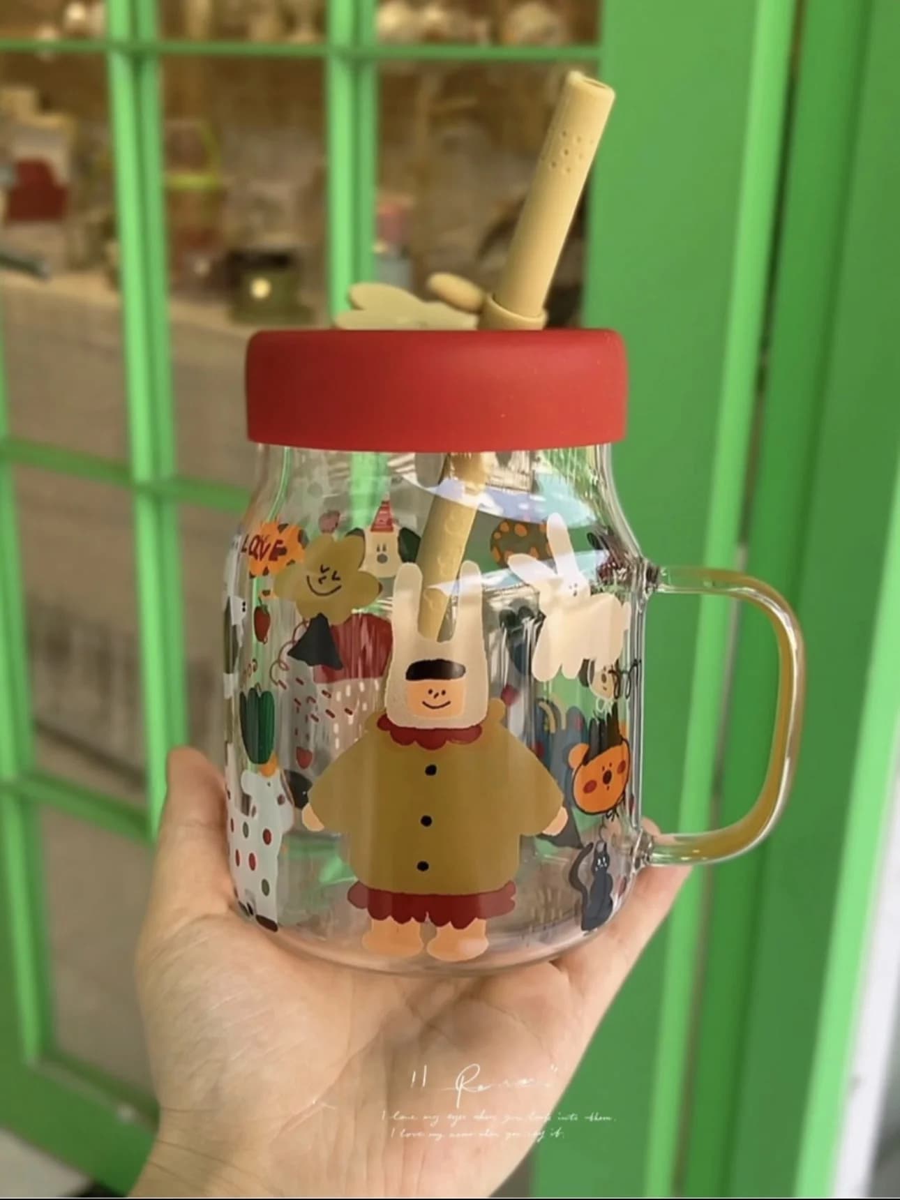 Tazza in vetro borosilicato creativa e carina per ragazza, con coperchio, graziosa borraccia, regalo caldo per le mani di YueMeng Foodware