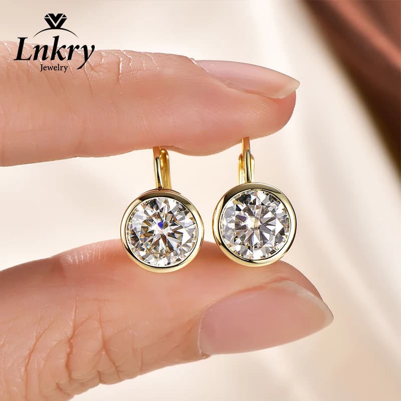 Lnkry 6.5MM/8MM Moissanite Hoop Earring 14k Gold-Filled Sparling Lab Diamond Leverback Earrings for Women Gift