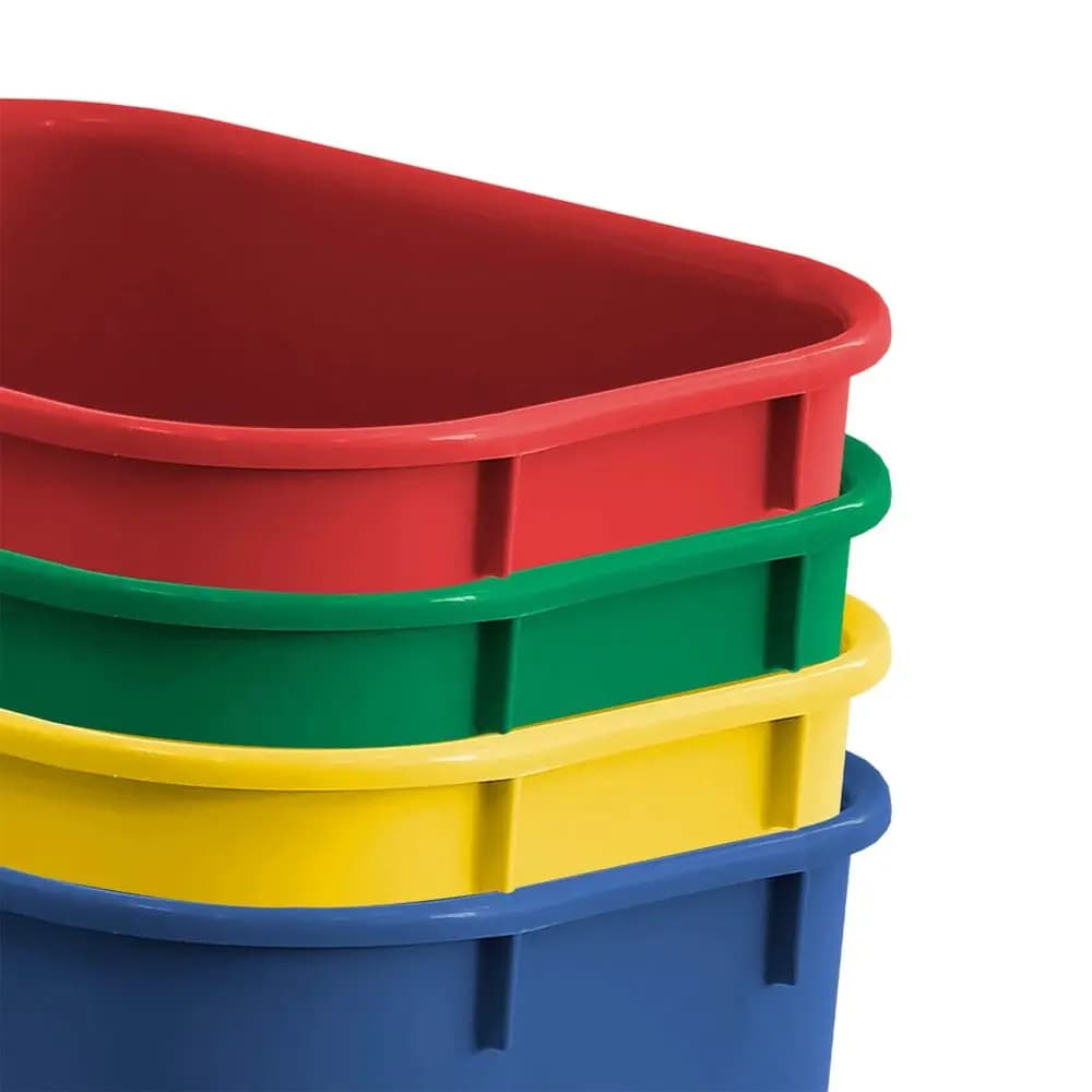 Cestino per la Raccolta Differenziata, 6.75 Galloni 27 Quarti 25.552 Litri, Realizzato in Plastica, Metallo Giallo, Carta Blu, Vetro Verde, Plastica