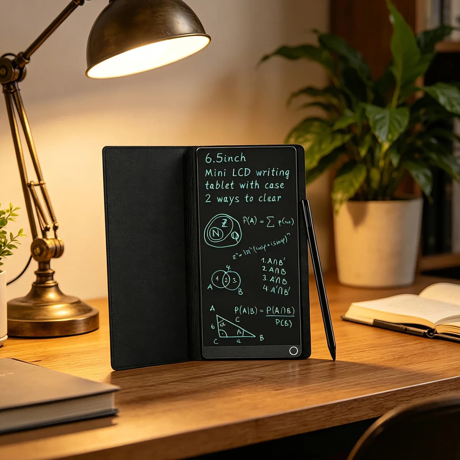 Tavoletta da scrittura LCD da 6,5 pollici con custodia in pelle Blocco note digitale riutilizzabile a schermo intero Uso portatile per l'insegnamento dello studio in ufficio