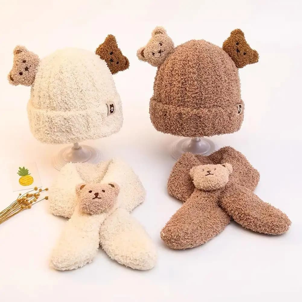 Soft bear hat scarf Winter hat scarf with children's cap from 3 months to 1.5 years Hats with fleece skull often