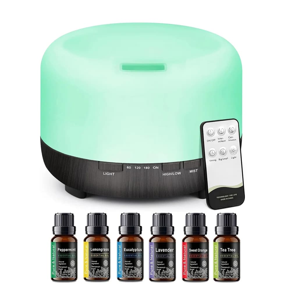 Diffusore di oli essenziali nero Umidificatore ad ultrasuoni da 500 ml Telecomando silenzioso per la cameretta dei bambini Ampia stanza di casa