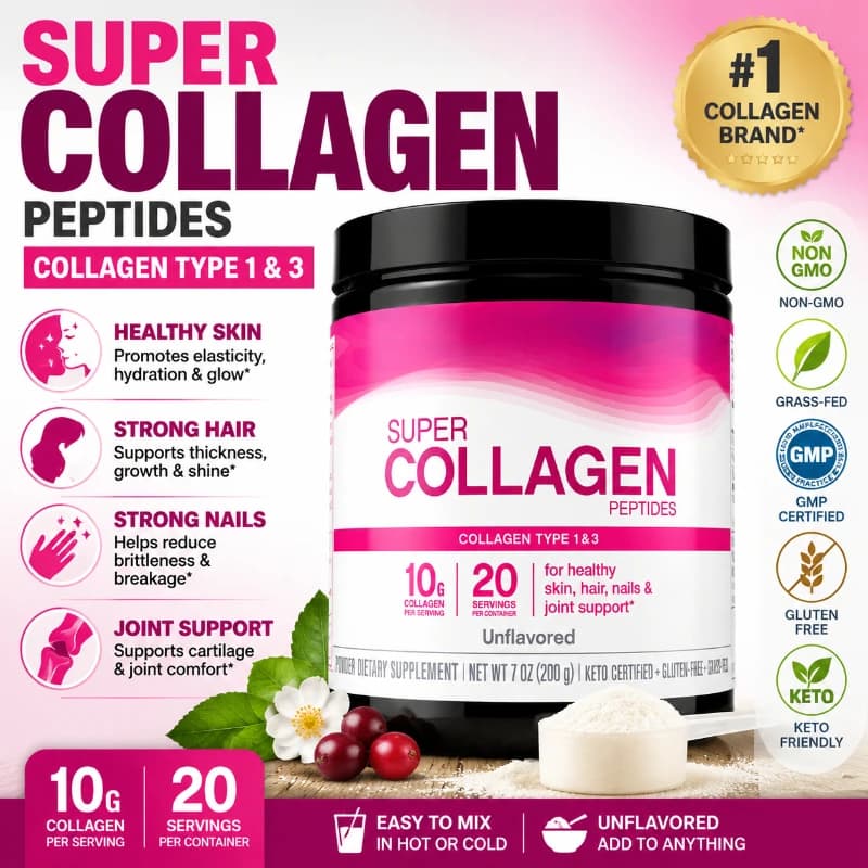 Collagene in Polvere da Bovini Alimentati con Erba, 600g, Senza Sapore, per Donne e Uomini | Capelli, Pelle e Unghie