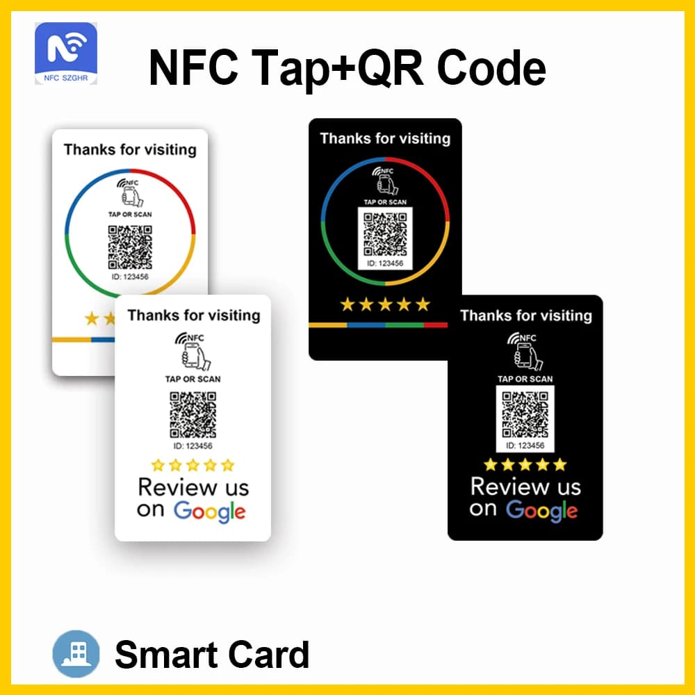 Carta NFC 215 programmabile con codice QR per recensioni Google, modifiche illimitate del codice QR gratuite, migliora rapidamente le valutazioni e configura il feedback.