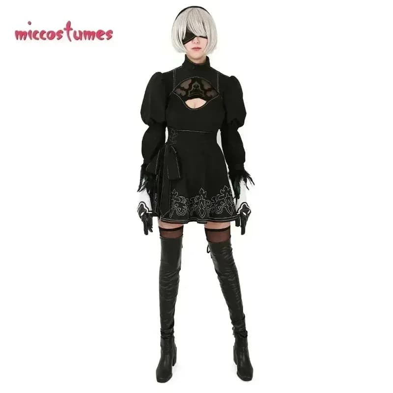 Miccostumes 24 ore di spedizione Gonna body 2B da donna con leggings per capelli e parrucca Costume cosplay di Halloween if;3