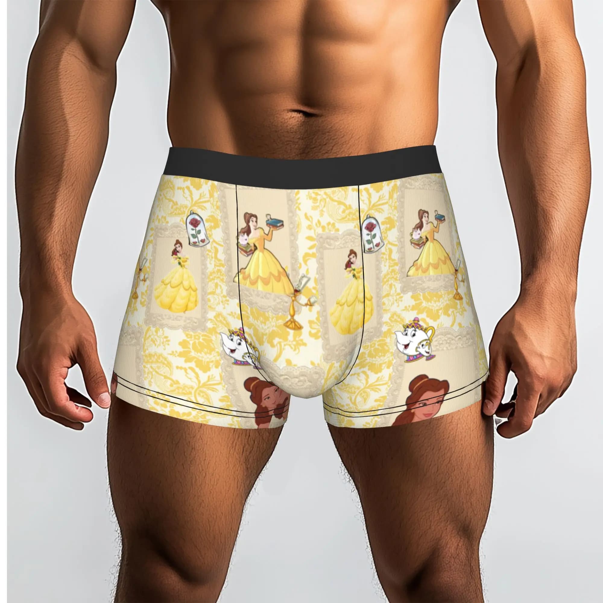 Custom Beauty Anime And The Beast Underwear Men Printed Boxer Briefs Shorts Panties Breathable Underpants