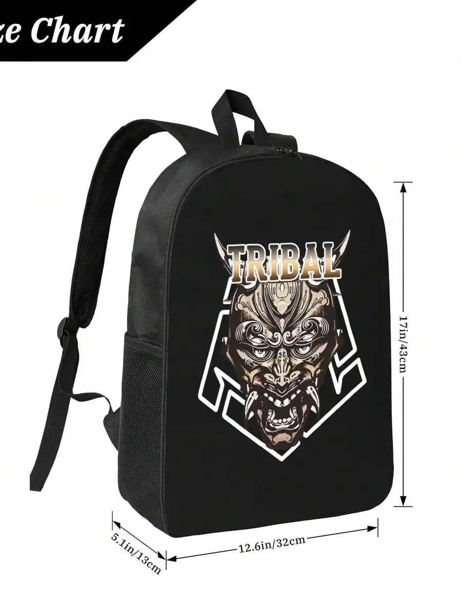 Tribal Demon Print Waterproof Backpack Large Capacity Anti-Theft Laptop Bag Travel School College Work Casual Unisex Daypack
