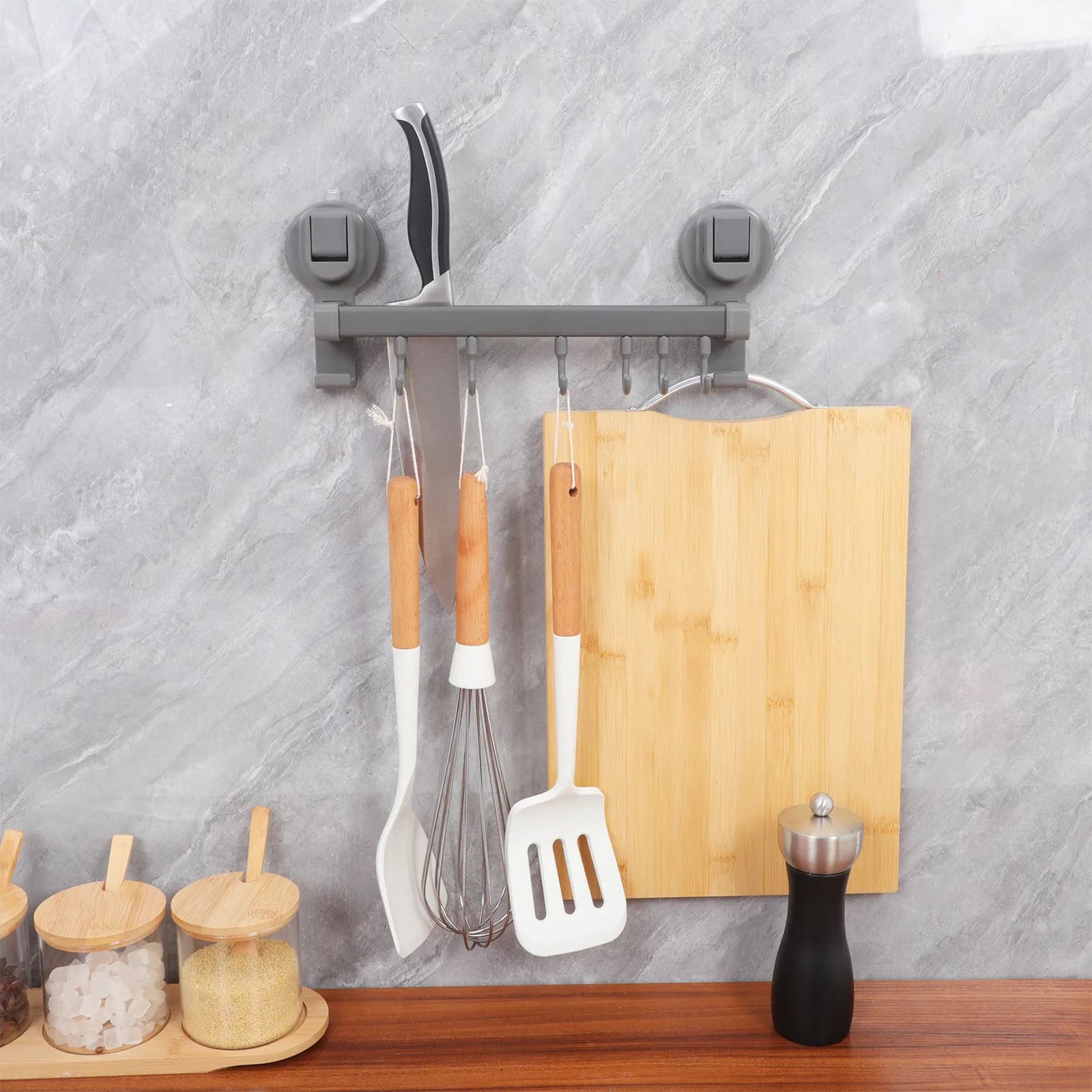 Kitchen Suction Cup Storage Hook Rack Heavy Duty Wall Mounted Multipurpose Shelf for Utensils Towels Bathroom Space-Saving