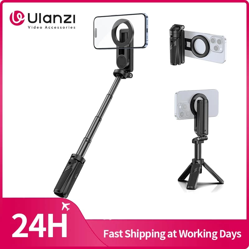  Ulanzi JJ03 Treppiede magnetico per telefono Impugnatura per telefono wireless Selfie Stick Treppiede da tavolo per iPhone 16 15 14 13 Pro Pro Max