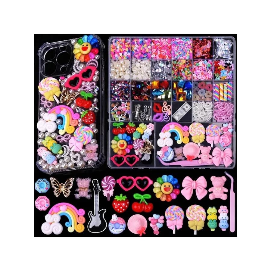 Kit di 3980 ciondoli decorativi per custodie di cellulari, slime, artigianato e nail art.