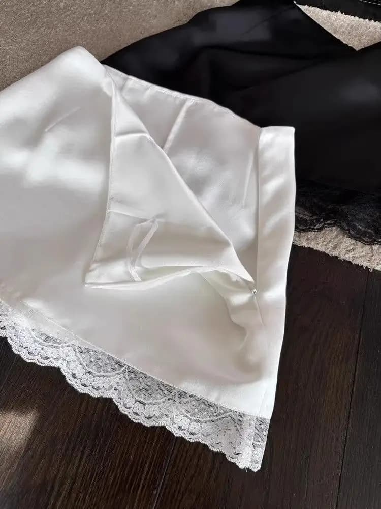 Gonna corta estiva da donna in raso bianco con inserti in pizzo, nuova, versatile, a vita alta, sottile, a trapezio, anti-trasparenza, per camminare